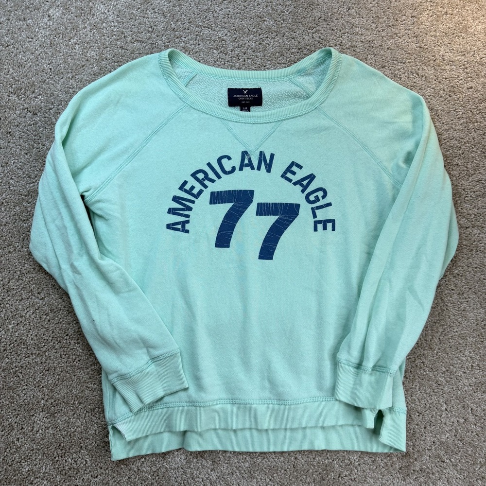 American Eagle Outfitters Sweatshirt Womens Large Green Terry Graphic Pullover